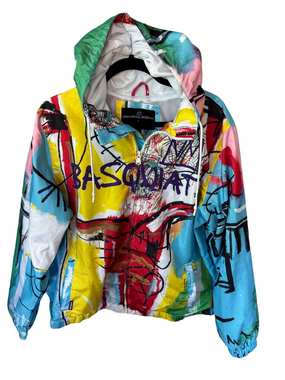 Jean-Michel Basquiat x Members Only Multi-Color Windbreaker Hooded Jacket sz L